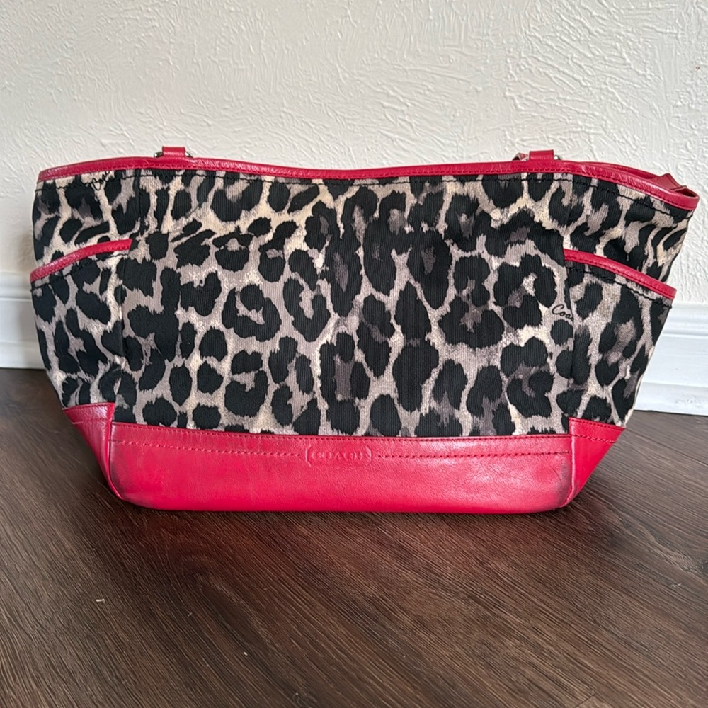Coach Park Ocelot Print Carrie Tote Shoulder Bag Satchel